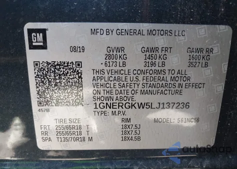 2020 Chevrolet Traverse Fwd Lt Cloth from USA, damaged, VIN 1GNERGKW5LJ137236